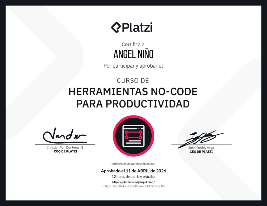 Diploma del Curso de Herramientas No-Code para la Productividad