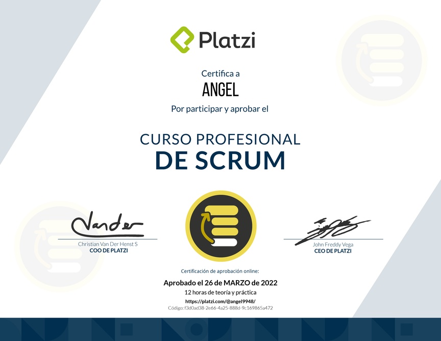 Diploma del Curso Profesional de Scrum
