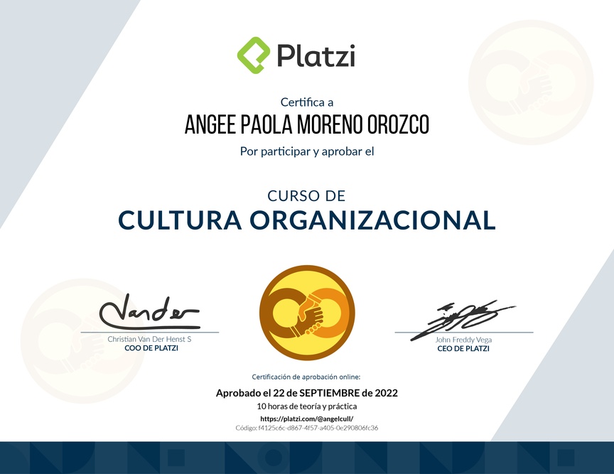 Diploma del Curso de Cultura Organizacional para Diagnosticar y Potenciar el Desarrollo de tu Empresa