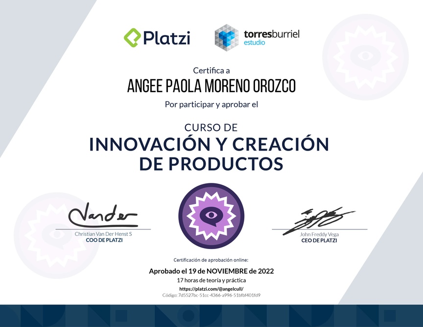 Diploma del Curso de Innovación y Creación de Productos