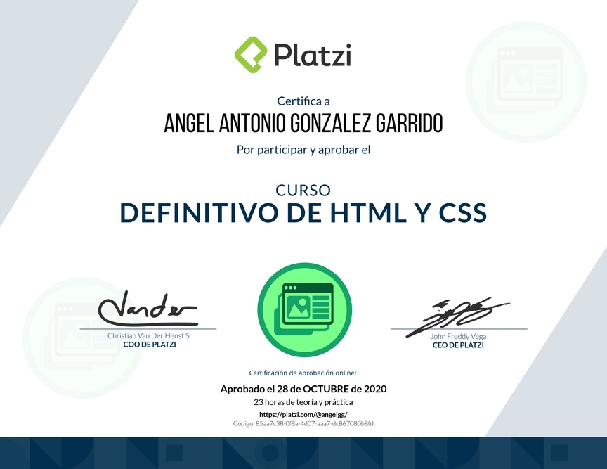 Diploma del Curso Definitivo de HTML y CSS