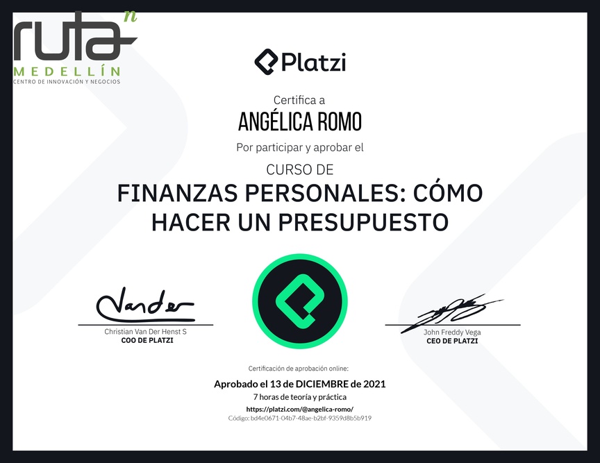 Diploma del Curso de Finanzas Personales: Cómo hacer un Presupuesto