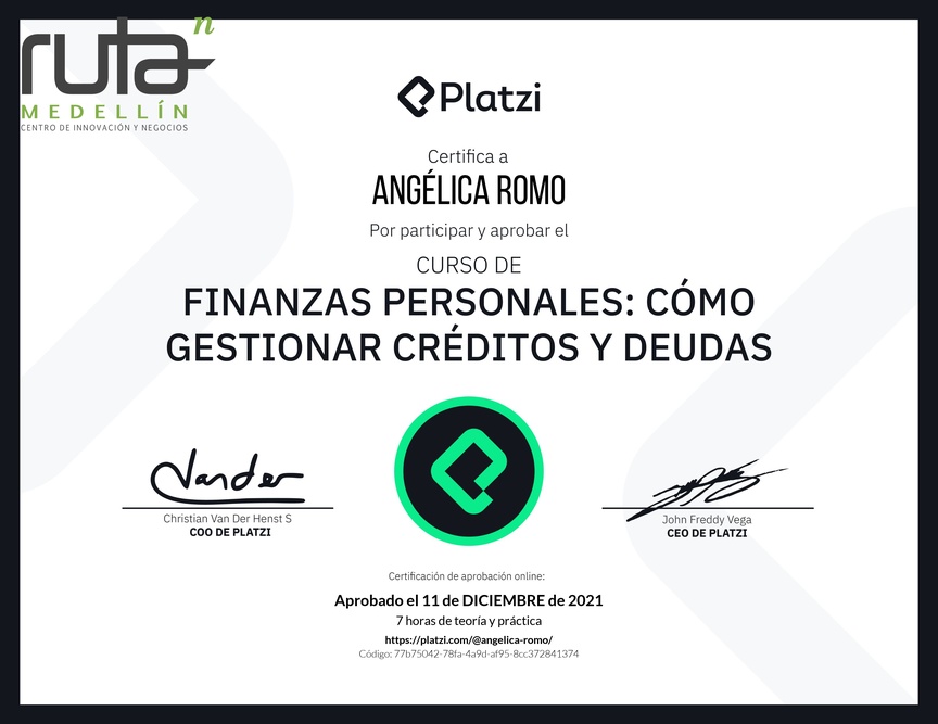 Diploma del Curso de Finanzas Personales: Cómo Gestionar Créditos y Deudas