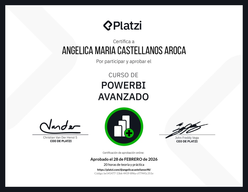 Diploma del Curso PowerBI Avanzado