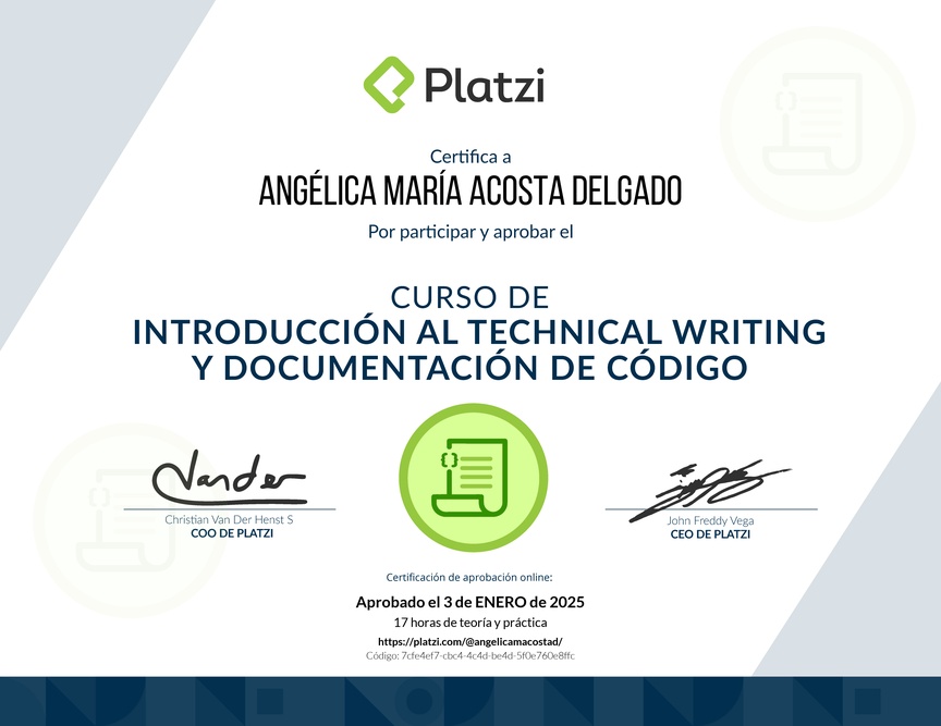 Diploma del Curso de Introducción al Technical Writing y Documentación de Código
