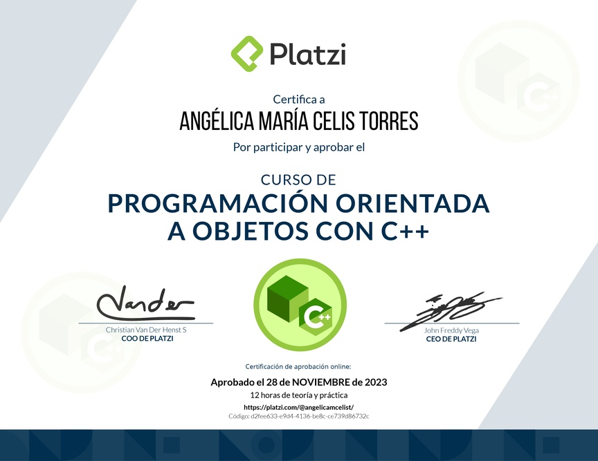 Diploma del Curso de Programación Orientada a Objetos con C++