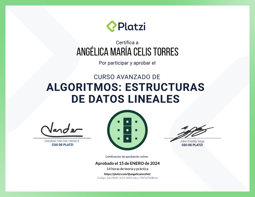 Diploma del Curso de Algoritmos Avanzados: Estructuras de Datos Lineales