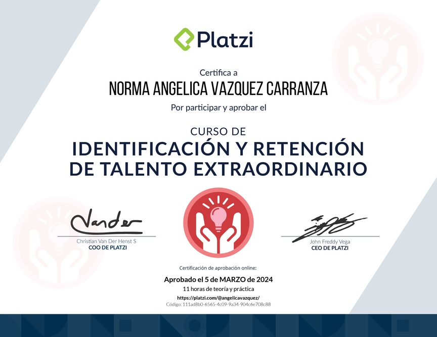 Diploma del Curso de Identificación y Retención de Talento en tu Empresa