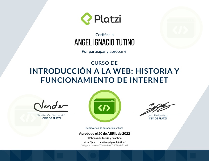 Diploma del Curso de Introducción a la Web: Historia y Funcionamiento de Internet
