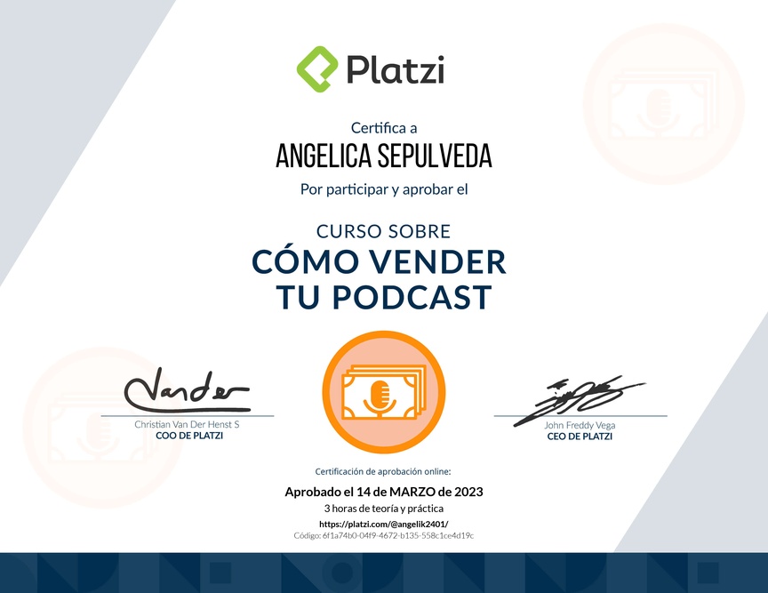 Diploma del Curso sobre Cómo Vender tu Podcast