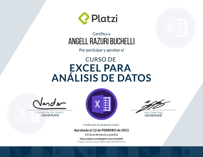 Diploma del Curso de Excel para el Análisis de Datos