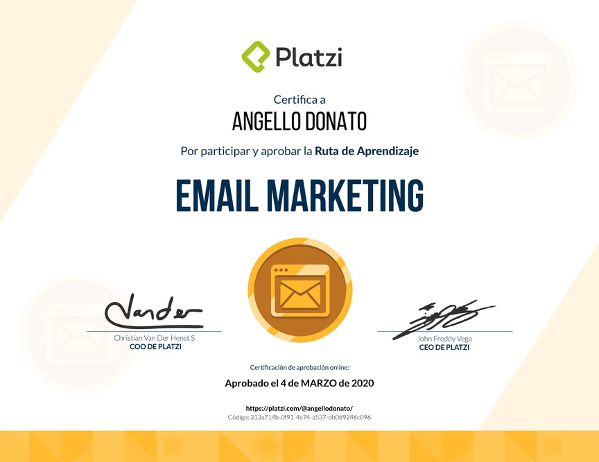 Diploma de la Ruta de Aprendizaje de Email Marketing