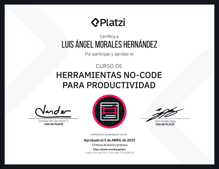 Diploma del Curso de Herramientas No-Code para la Productividad