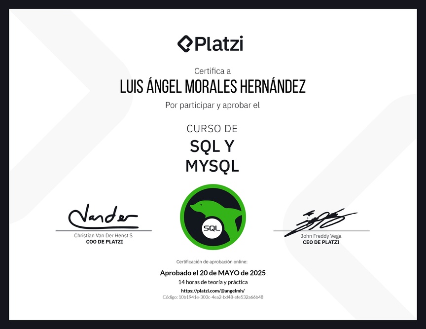 Diploma del Curso de SQL y MySQL