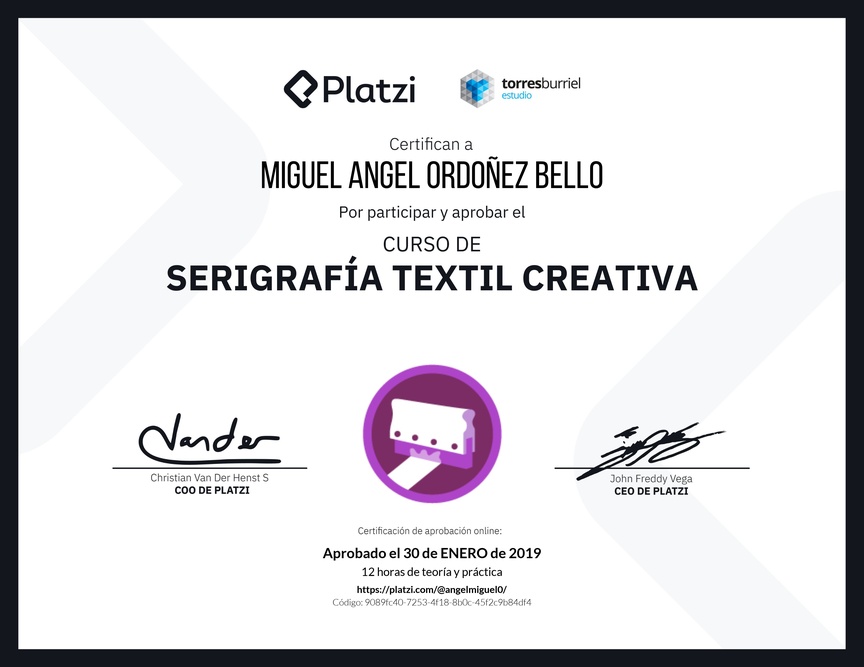 Diploma del Curso de Serigrafía Textil Creativa