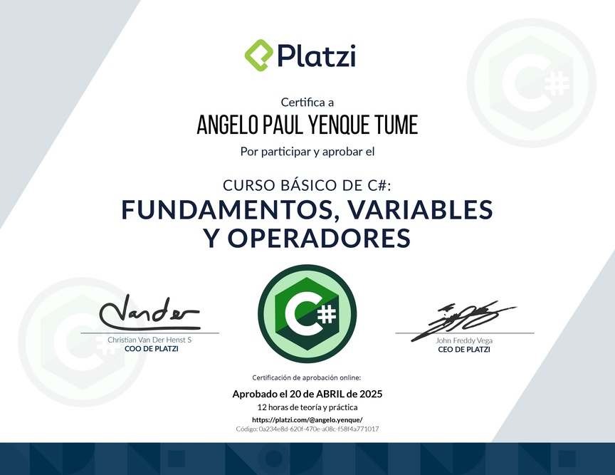 Diploma del Curso Básico de Programación con C#
