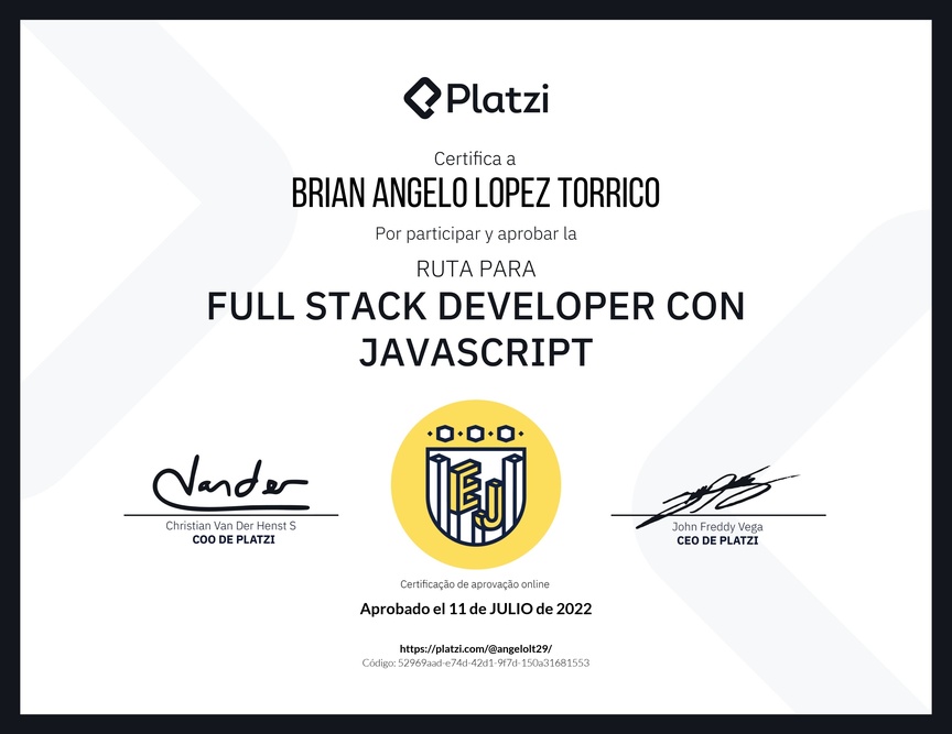 Diploma de la Ruta de Aprendizaje de Full Stack Developer con JavaScript