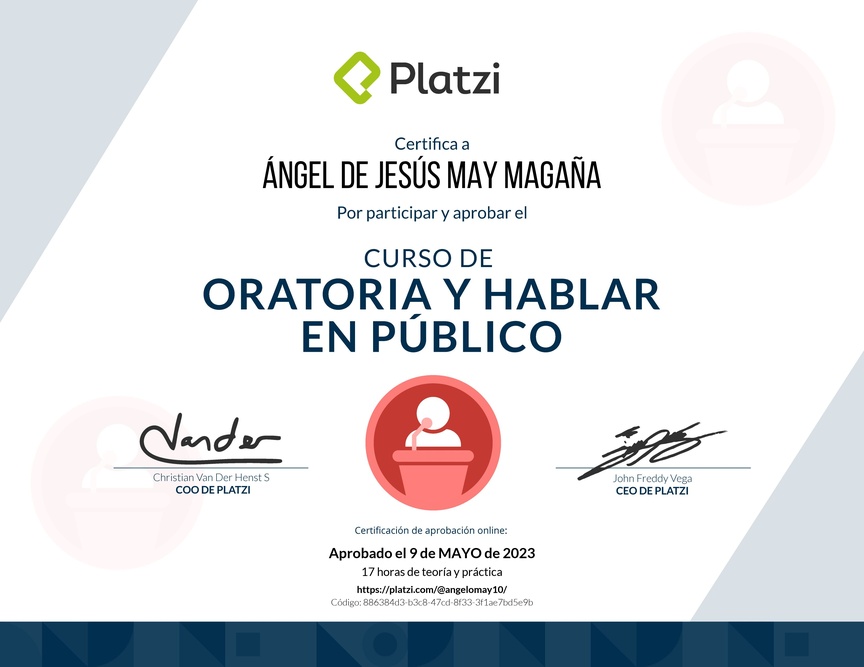 Diploma del Curso de Oratoria para Hablar en Público