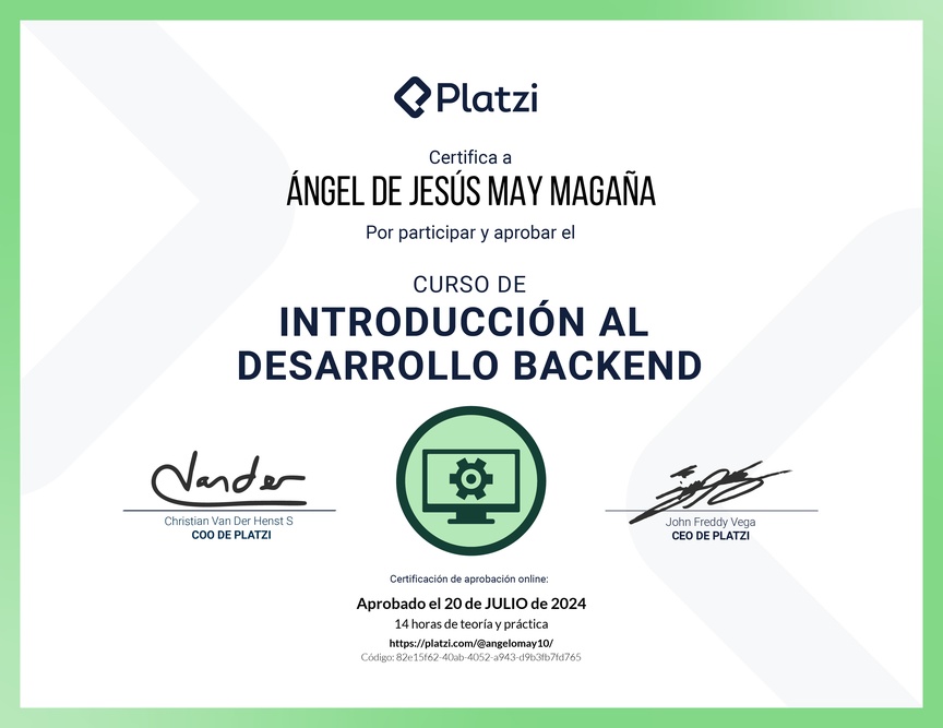 Diploma del Curso de Introducción al Desarrollo Backend