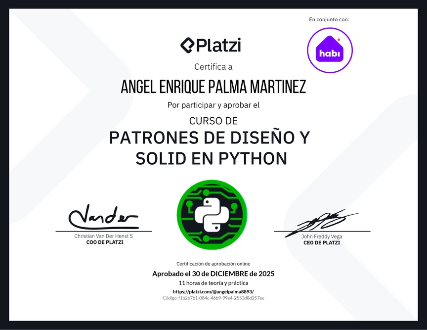 Diploma del Curso de Patrones de Diseño y SOLID en Python