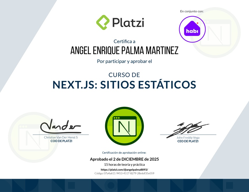Diploma del Curso de Next.js: Sitios Estáticos y Jamstack