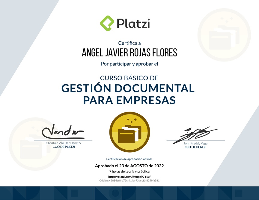 Diploma del Curso Básico de Gestión Documental para Empresas