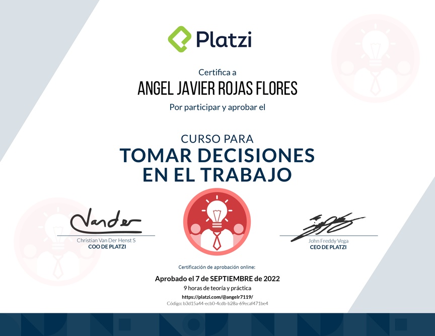 Diploma del Curso para Tomar Decisiones en el Trabajo
