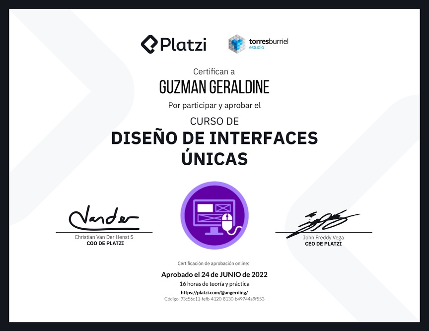 Diploma del Curso de Diseño de Interfaces Únicas