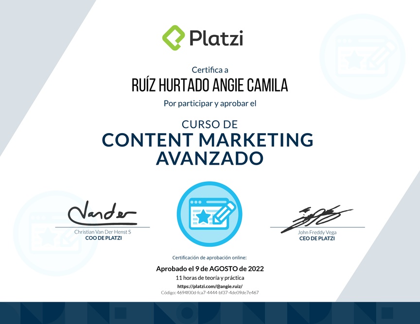 Diploma del Curso de Desarrollo de Estrategias de Content Marketing