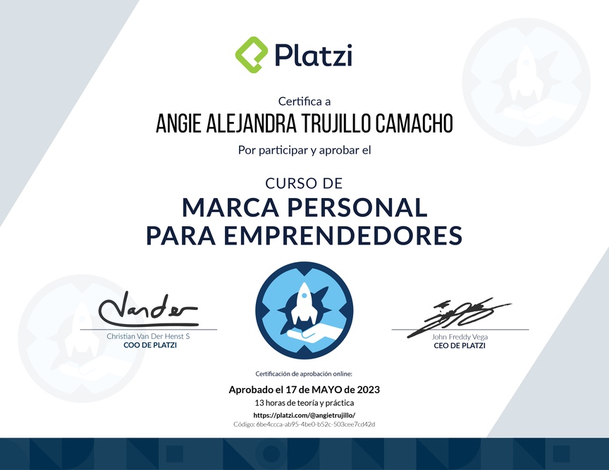 Diploma del Curso de Marca Personal para Emprendedores