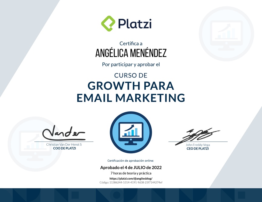 Diploma del Curso de Desarrollo de Estrategias de Growth para E-mail Marketing