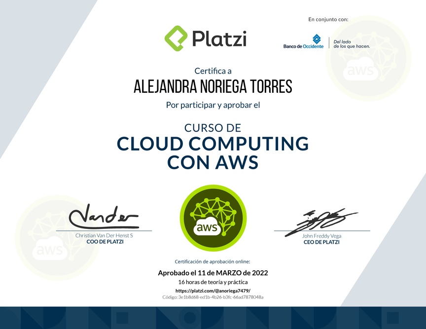 Diploma del Curso Práctico de Cloud Computing con AWS