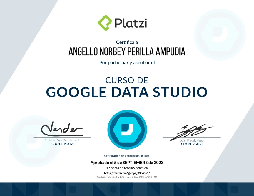 Diploma del Curso de Google Data Studio