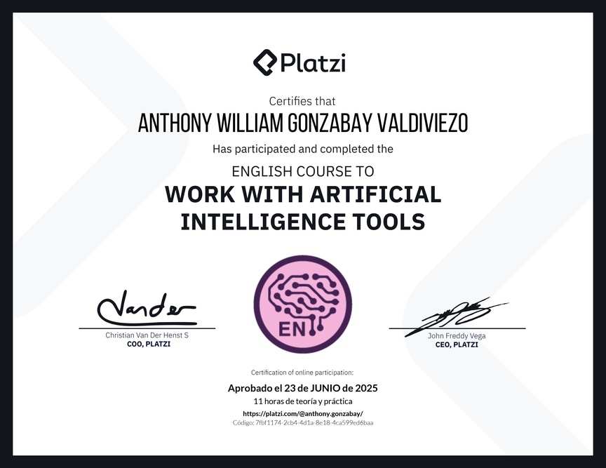 Diploma del Curso de Inglés para el Uso de Inteligencia Artificial
