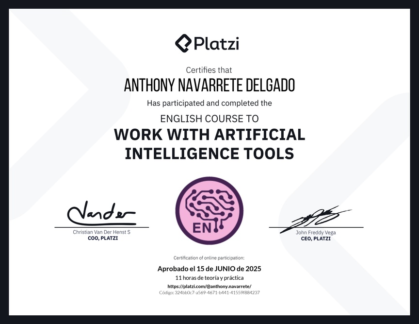 Diploma del Curso de Inglés para el Uso de Inteligencia Artificial