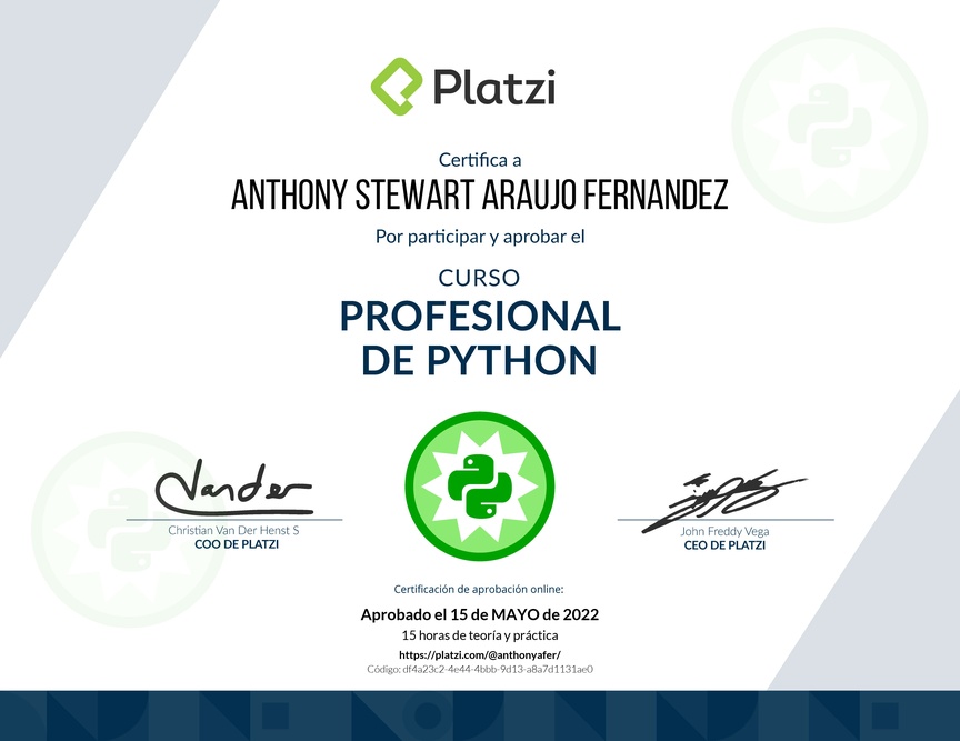 Diploma del Curso Profesional de Python