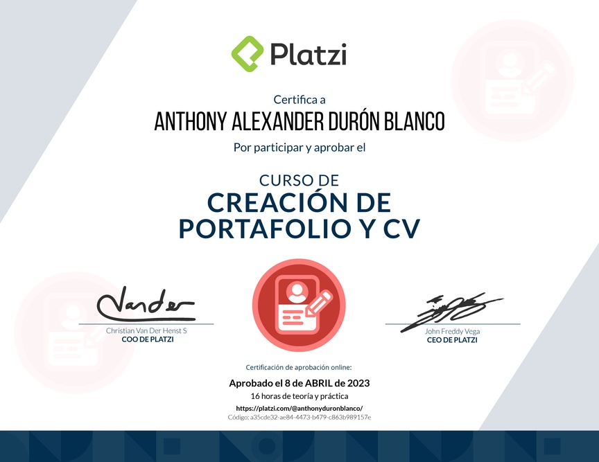 Diploma del Curso de Creación de Portafolio y CV