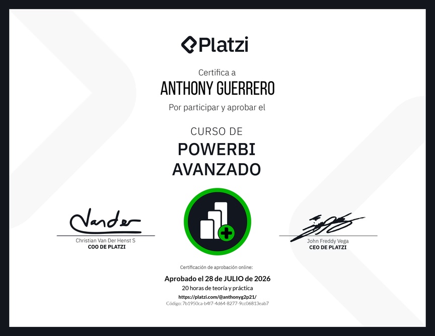 Diploma del Curso PowerBI Avanzado