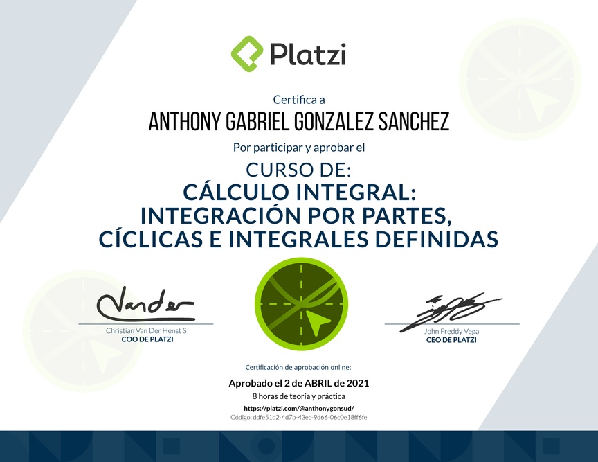 Diploma del Curso de Cálculo Integral: Integración por Partes, Cíclicas e Integrales Definidas