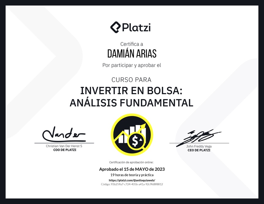 Diploma del Curso para Invertir en Bolsa: Análisis Fundamental