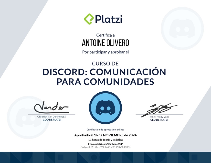 Diploma del Curso de Discord: Comunicación para Comunidades