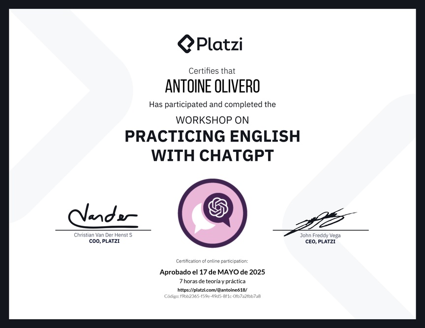 Diploma del Curso de Inglés Práctico con ChatGPT