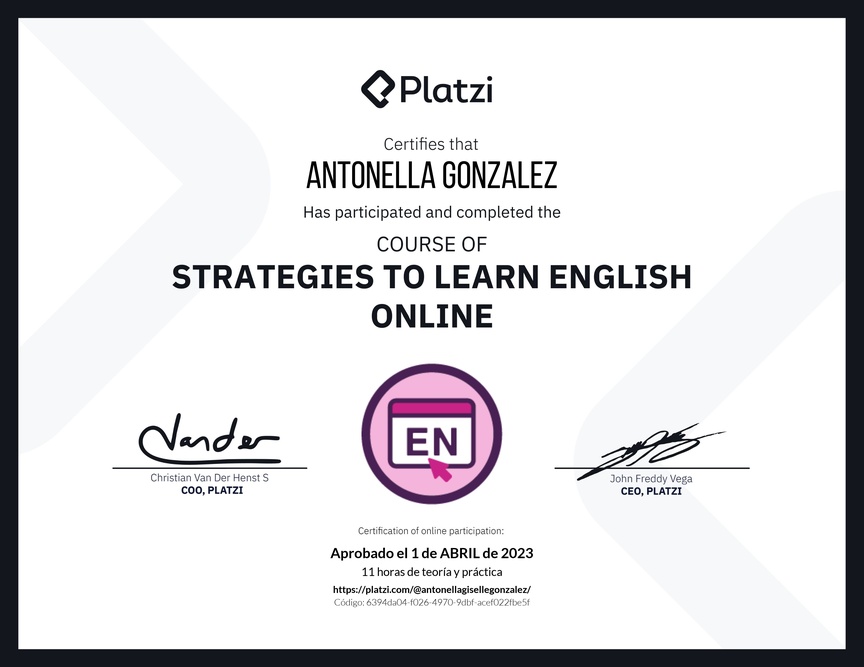 Diploma del Curso Gratis de Estrategias para Aprender Inglés en Línea
