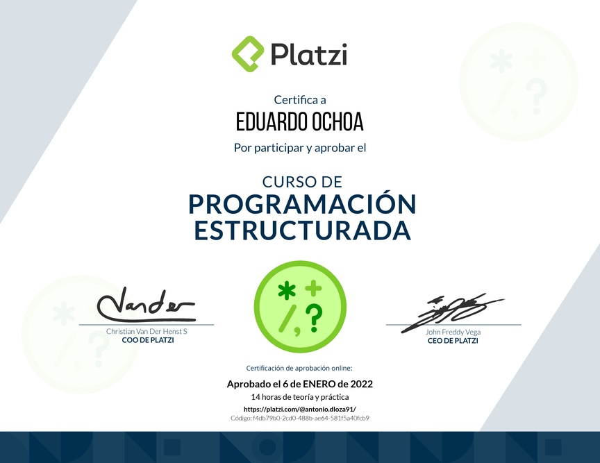 Diploma del Curso de Programación Estructurada