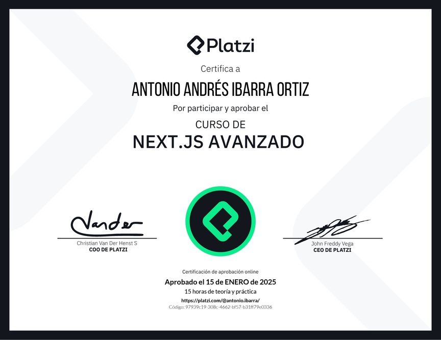 Diploma del Curso de Next.js Avanzado