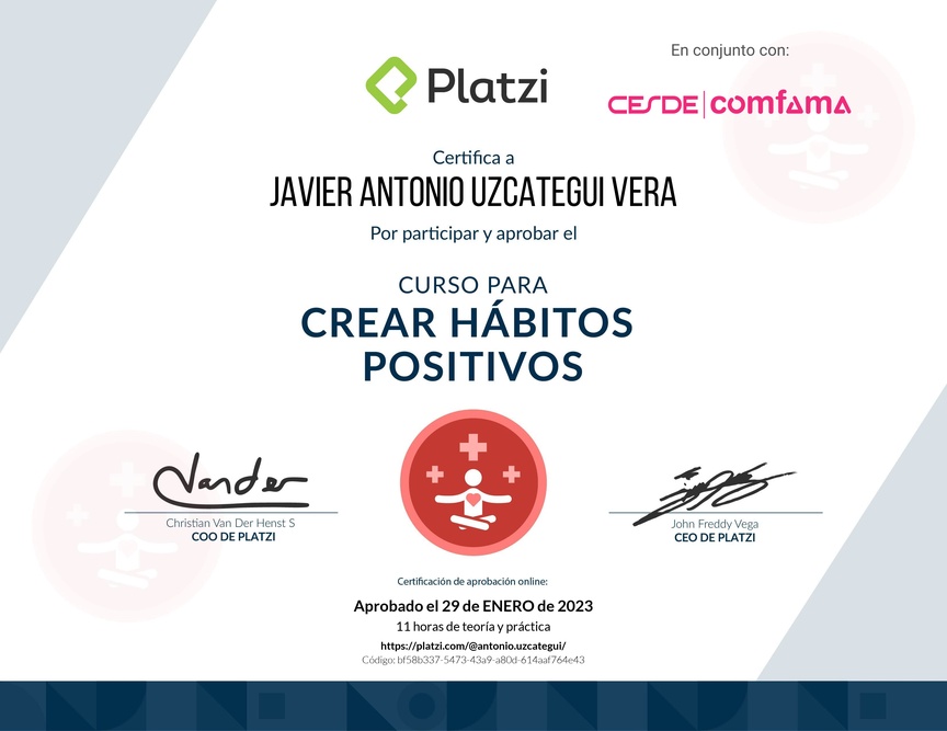 Diploma del Curso para Crear Hábitos Positivos