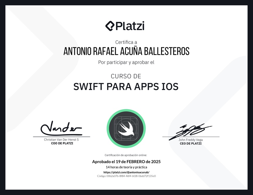Diploma del Curso de Swift para Apps iOS