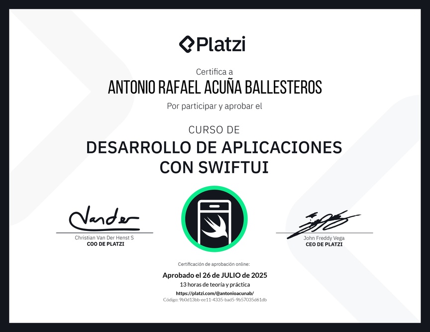 Diploma del Curso de Desarrollo de Aplicaciones con SwiftUI