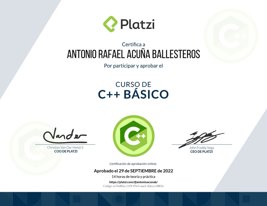 Diploma del Curso de C++ Básico