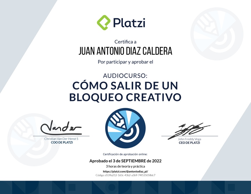 Diploma de Audiocurso: Cómo salir de un Bloqueo Creativo